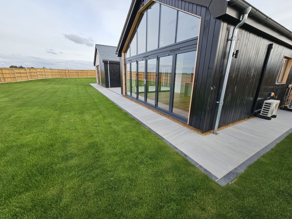 Lush Vibrant Garden Lawn On Developer Site In Norfolk Laid By Breckland paving